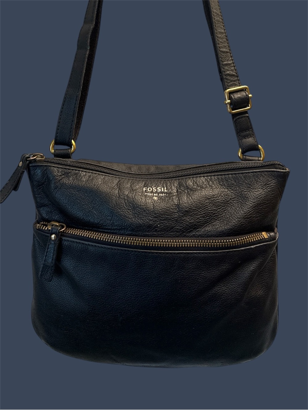 Fossil Black Leather Pebbled Crossbody with Gold Hardware